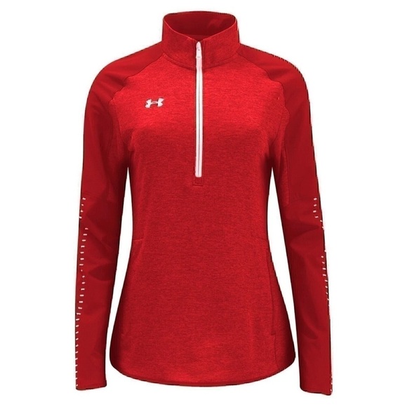 Under Armour Red Qualifier Hybrid 1/2 Zip Running shirt loose fit cold gear *H19 - Picture 1 of 4